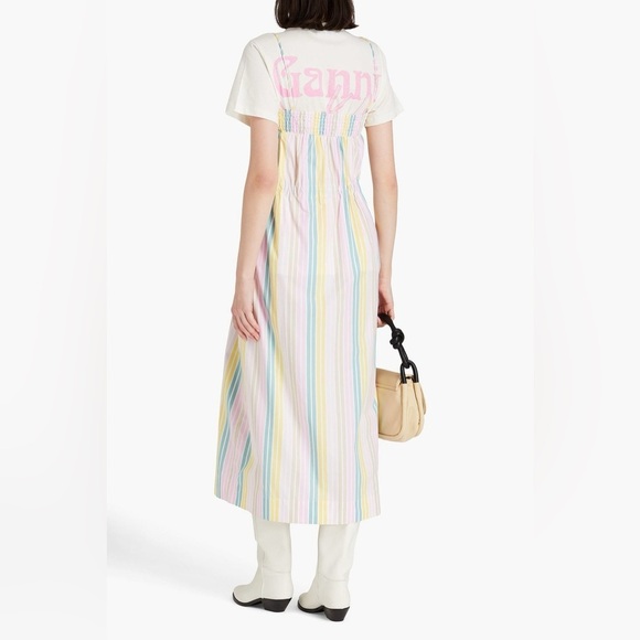 GANNI Striped Cotton-Poplin Spaghetti Strap Midi Dress Sz 32 XXS - Picture 7 of 10
